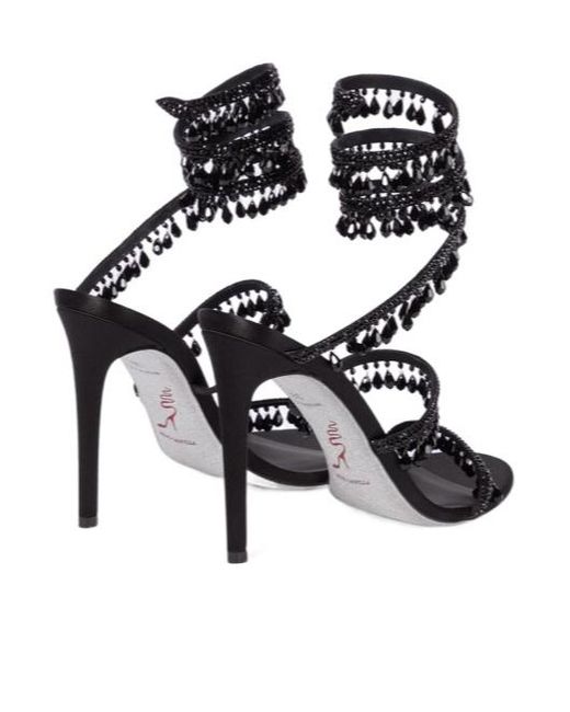 Rene Caovilla Black Chandelier Embellished Satin Sandals