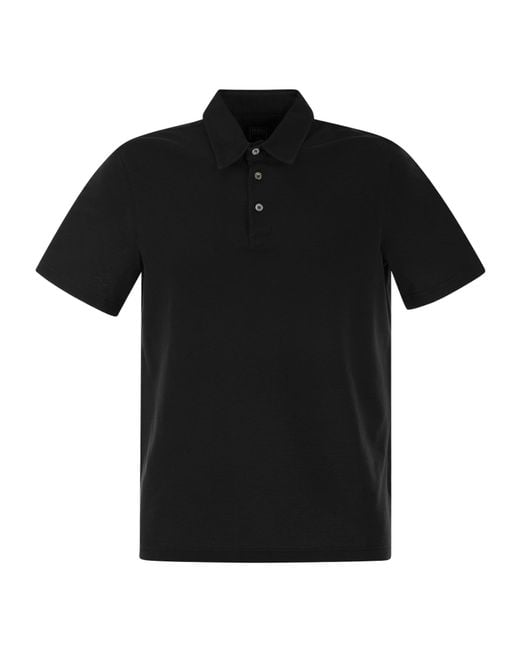 Fedeli Black Garment Dyed Polo Shirt for men