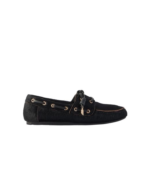 Ancient Greek Sandals Black Pliaria Leather-Trimmed Pony Hair Boat Shoes