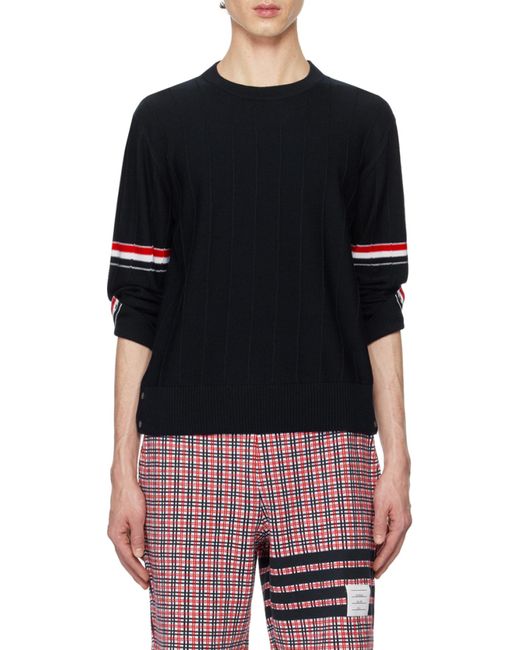Thom Browne Blue Rwb-Stripe Long-Sleeved Crewneck Jumper for men