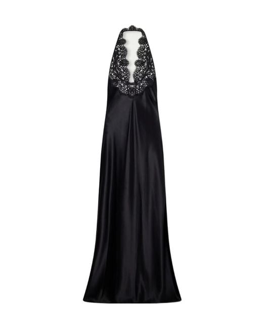 Nili Lotan Black Noemie Lace-Trimmed Silk-Satin Halterneck Midi Dress
