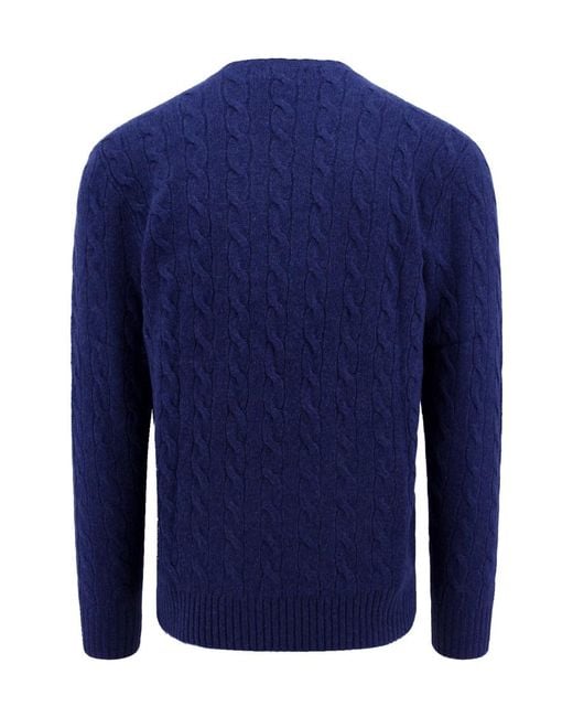 Polo Ralph Lauren Blue Embroidered Cable-Knit Jumper for men