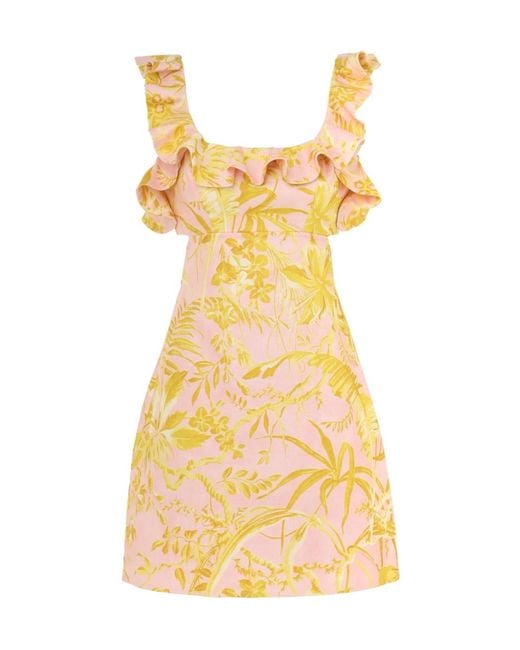 Zimmermann Yellow Golden Ruffle Mini Dress