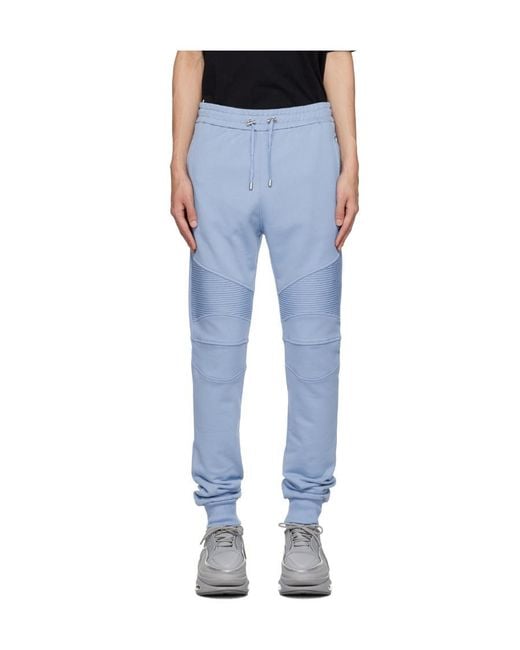 Balmain Blue Logo Printed Drawstring Track Pants for men