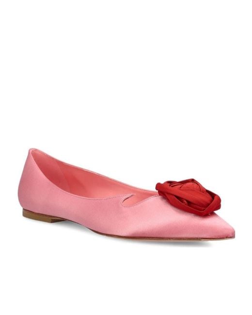 Roger Vivier Pink Pointed Toe Satin Flat Shoes