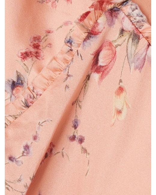 LoveShackFancy Pink Kendall Ruffled Floral-Print Silk-Satin Maxi Dress