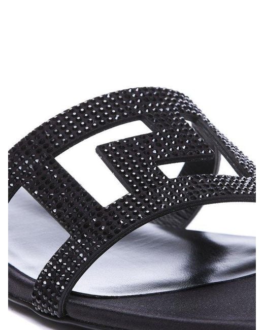 Versace White Greca Maze Embellished Slides