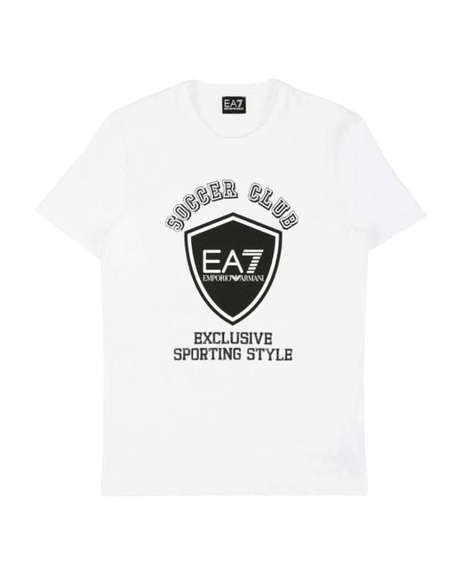 EA7 White Round-Necked Logo T-Shirt for men