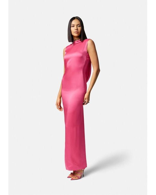 Versace Pink Cowl-Back Sleeveless Maxi Dress