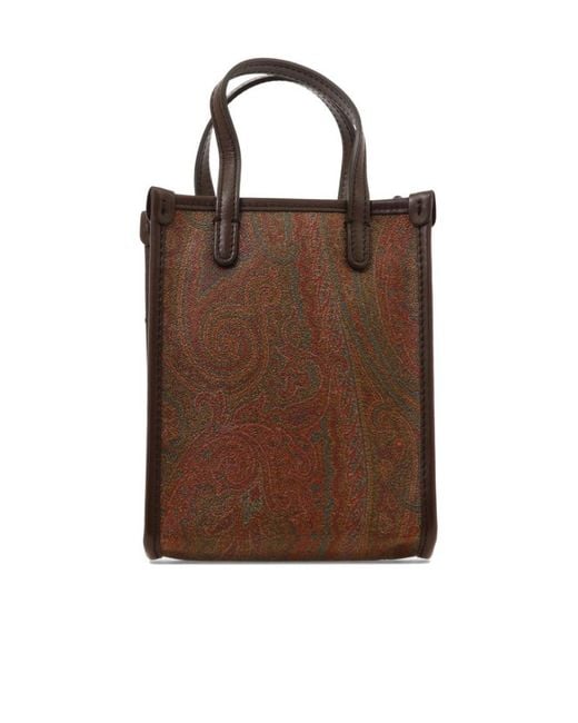 Etro Brown Paisley Printed Stud-Detailed Tote Bag for men