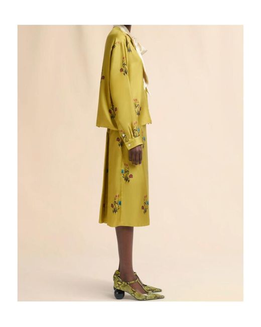 Marni Yellow Tulip Print Satin Skirt