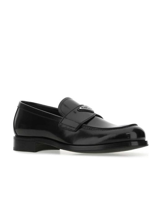 Prada Black Logo Plaque Slip-On Loafers for men