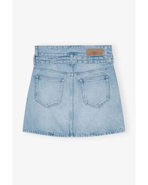 Ganni Blue Belted Denim Mini Skirt
