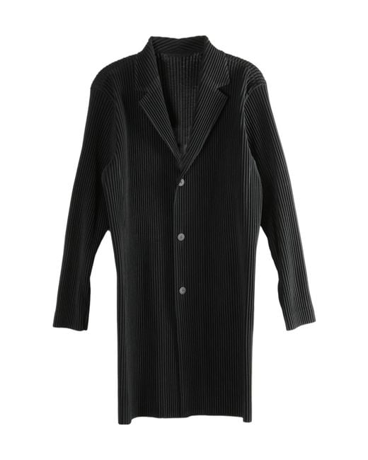 Homme Plissé Issey Miyake Black Homme Plissé Issey Miyake Pleated V-Neck Coat for men