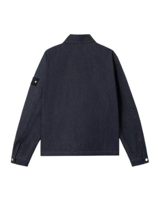 Stone Island Blue Logo Patch Denim Shirt Jacket for men