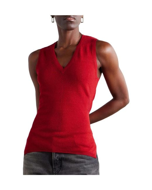 Proenza Schouler Red Trimmed Linen-Blend Tank