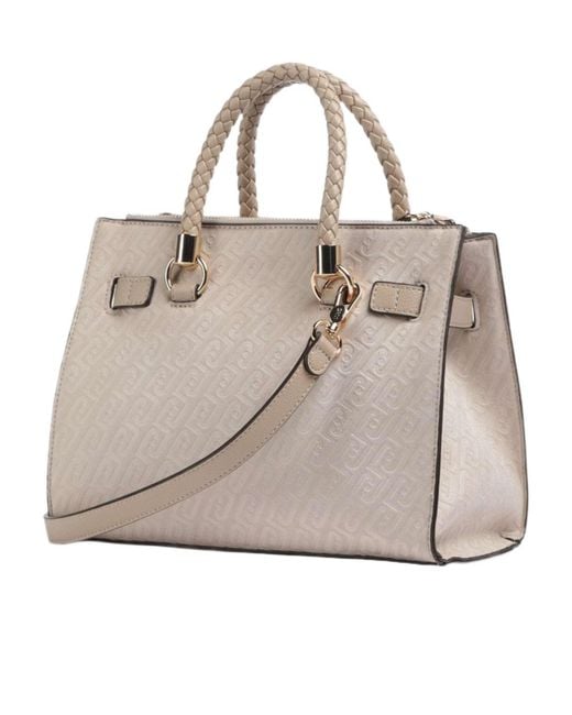 Liu Jo Natural Small Braided-Handle Zipped Tote Bag