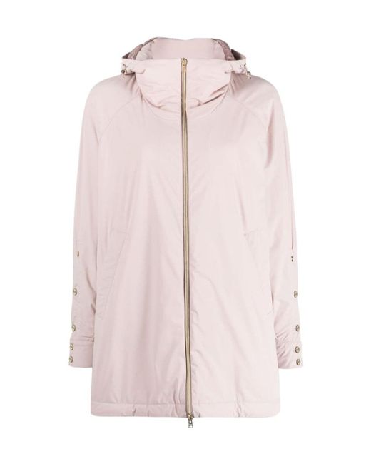 Herno Pink Long Sleeved Hooded Zip-Up Coat