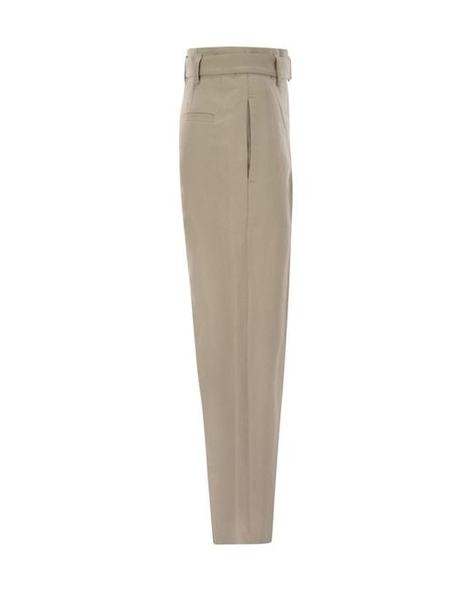 Brunello Cucinelli Natural High-Waist Belted Trousers