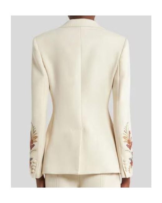 Etro Natural Floral-Embroidered Single-Breasted Blazer