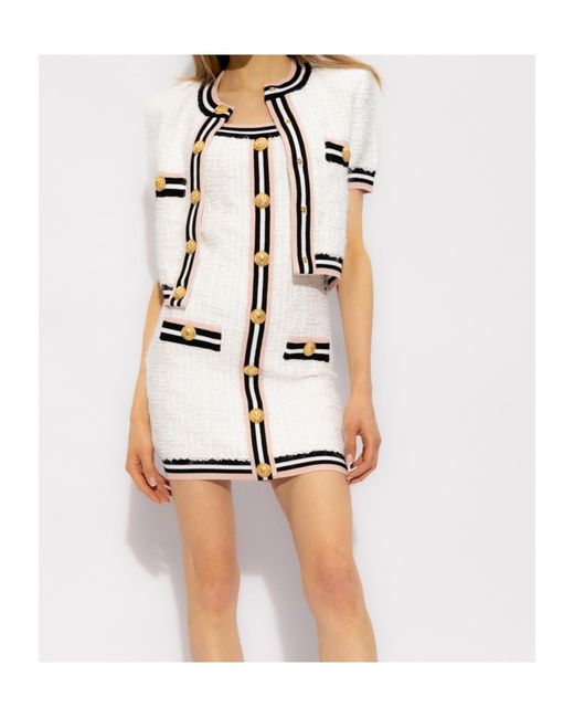 Balmain White Maze Monogram Sleeveless Mini Dress