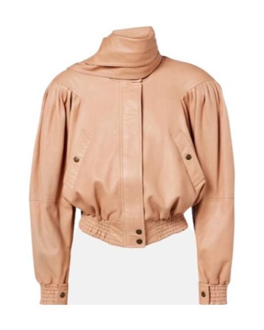 Chloé Natural Scarf-Detail Cropped Leather Jacket