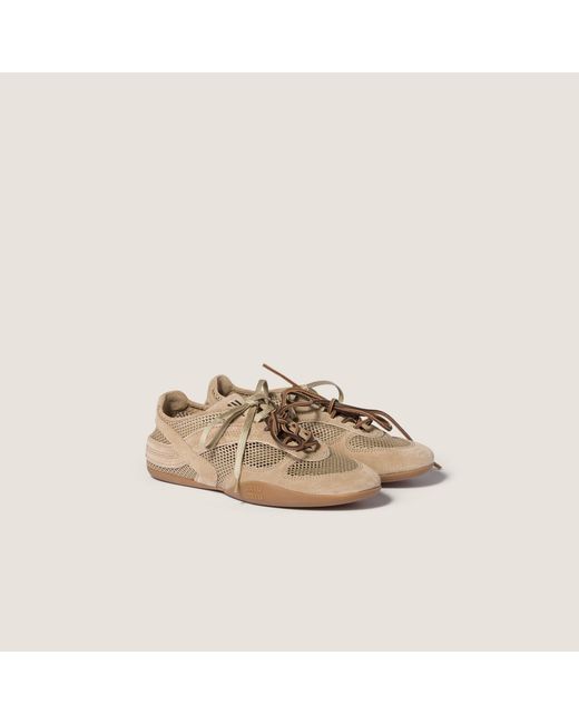Miu Miu Brown Suede-Mesh Gymnasium Sneakers