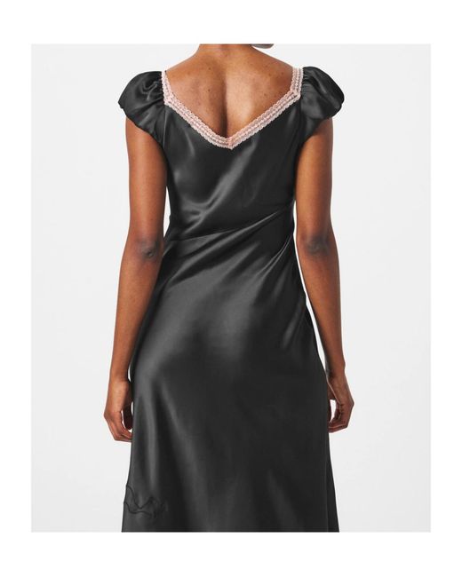 LoveShackFancy Black Brinkley Satin Midi Dress