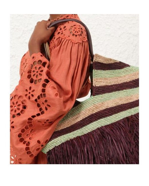 Zimmermann Brown Large Goldentime Striped Fringed Tote Bag