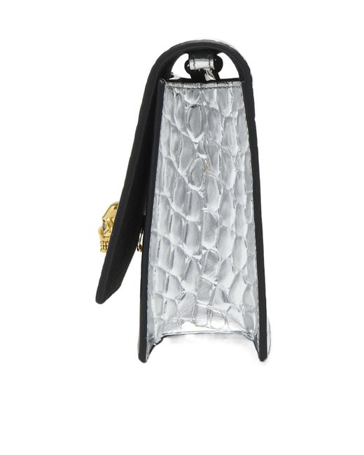 Alexander McQueen Gray Small Skull Embossed Crossbody Bag