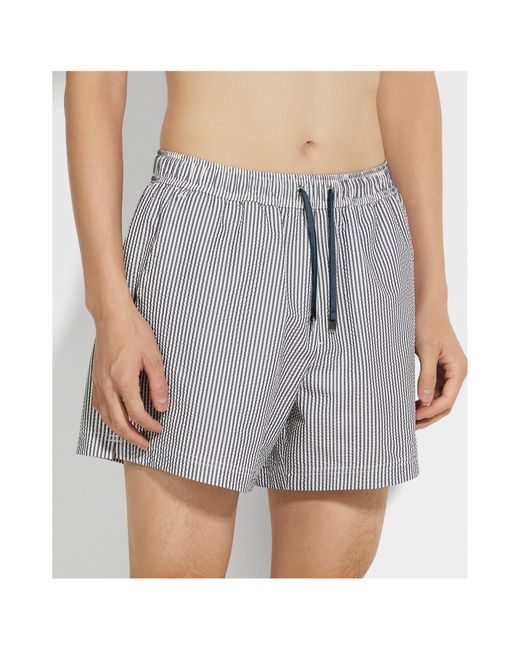 Zegna Gray Striped Swim Trunks for men