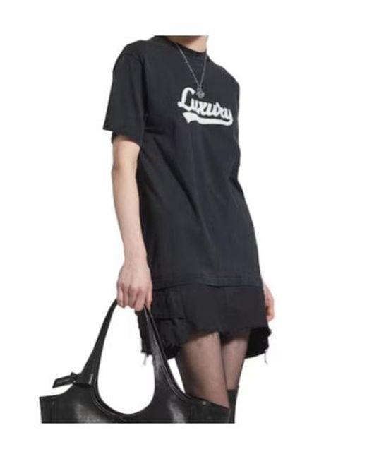 Balenciaga Black Luxury Script Hybrid T-Shirt Dress