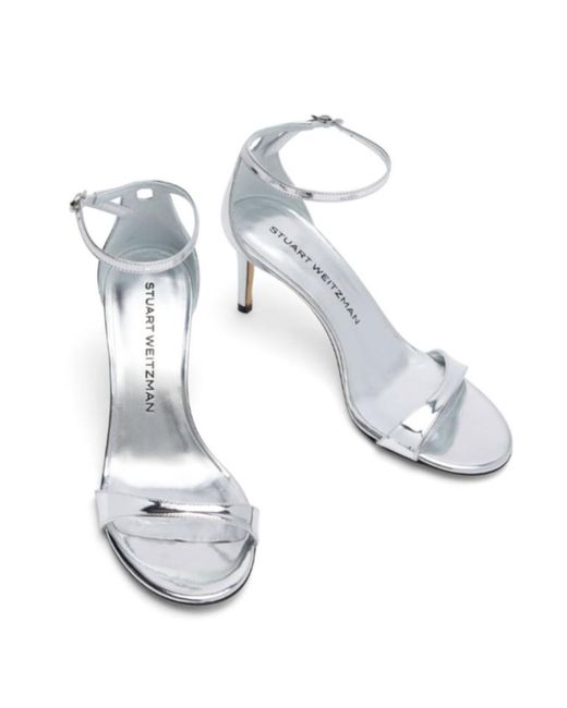 Stuart Weitzman White Round-Headed High-Heeled Sandals