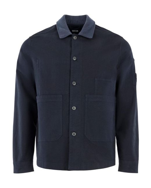 C P Company Blue Color-Blocked Collar Workwear Jacket for men