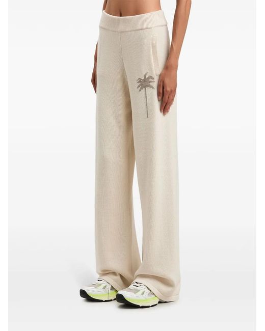 Palm Angels White Palm Tree Knitted Trousers