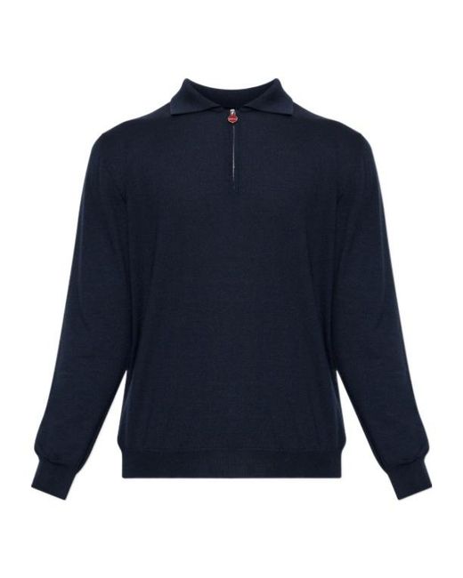 Kiton Blue Collared Long-Sleeved Knit Sweater for men