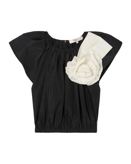Sea Black Laurie Cropped Appliquéd Taffeta Top