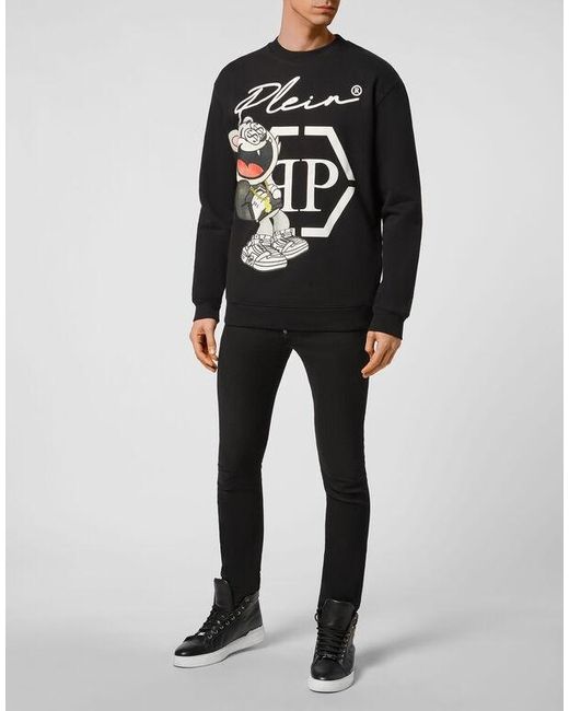 Philipp Plein Black Printed Sweater for men