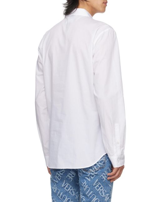 Versace Jeans White Couture Logo-Embroidered Button-Up Shirt for men