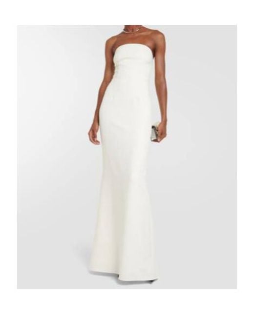 Safiyaa White Bridal Strapless Crêpe Gown
