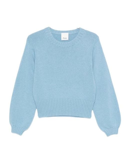 Allude Blue Ribbed-Knit Crew Neck Sweater