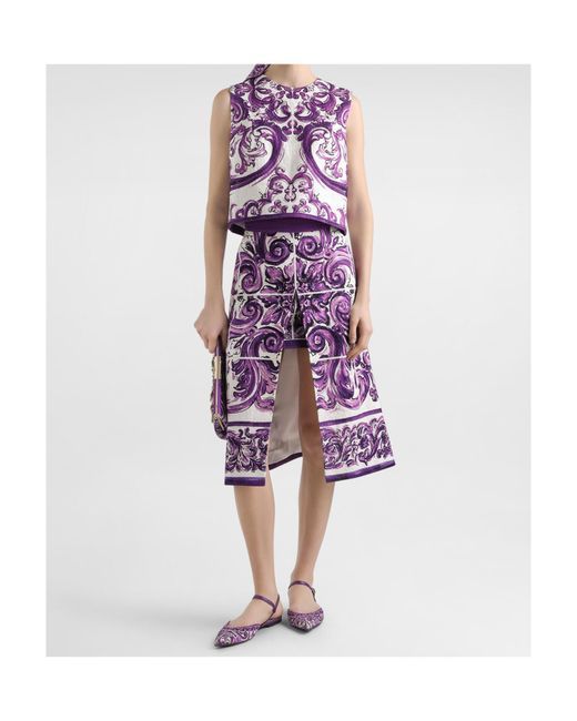 Dolce & Gabbana Purple Majolica Printed Sleeveless Top
