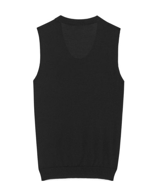 Saint Laurent Black Le Cassandre Logo Plaque Knitted Vest