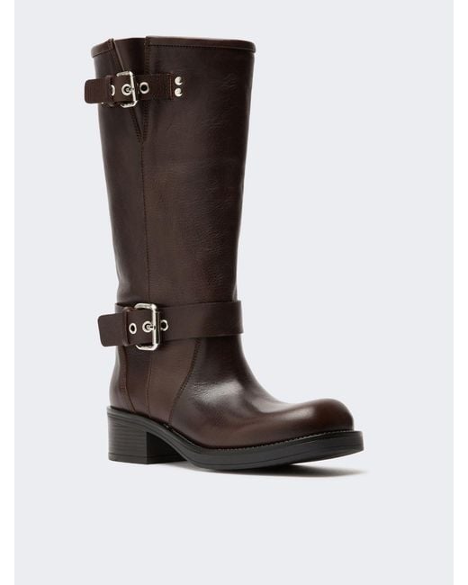 Weekend by Maxmara Brown Leather Biker Boots