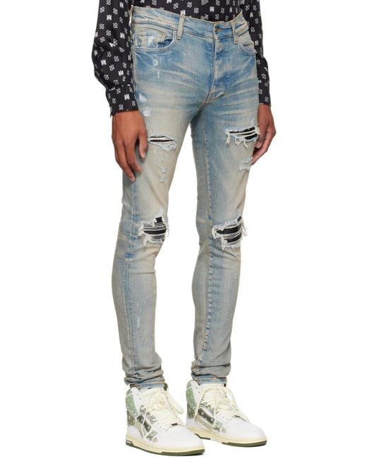 Amiri Blue Distressed-Finish Ripped Skinny Jeans for men
