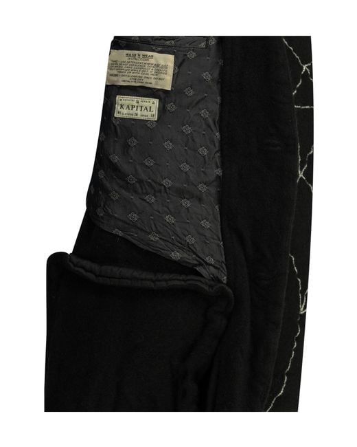 Kapital Black Embroidered Collarless Jacket for men