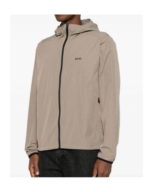 Boss Brown Hooded Logo-Print Jacket for men
