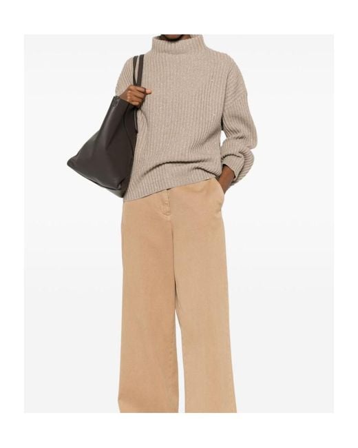 Brunello Cucinelli Natural High-Neck Long-Sleeved Knitwear
