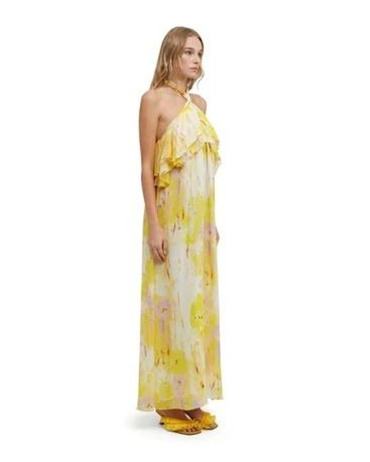 MSGM Yellow Floral-Print Ruffled-Detail Dress