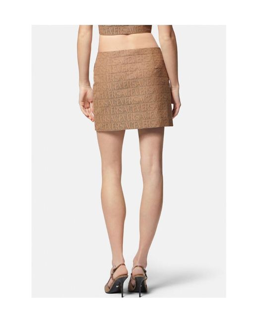 Versace Brown Logo Jacquard Zipped Mini Skirt